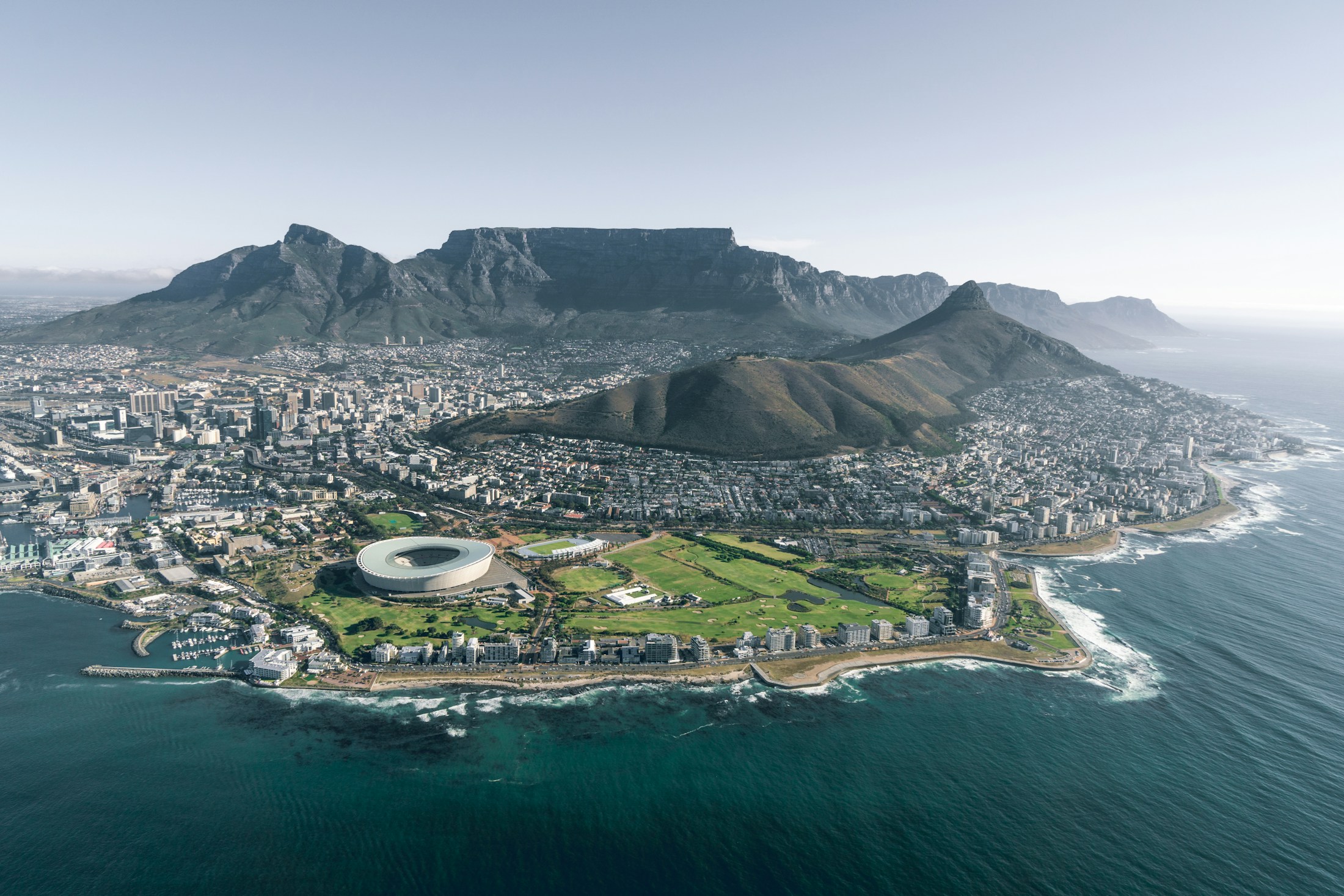 Cape Town urban neighbourhoods beneath Table Mountain